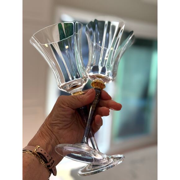 Rare Mikasa Royal Jamestown Blue Stem and Gold Knot Wine Glass Set of 2 - Picture 1 of 10